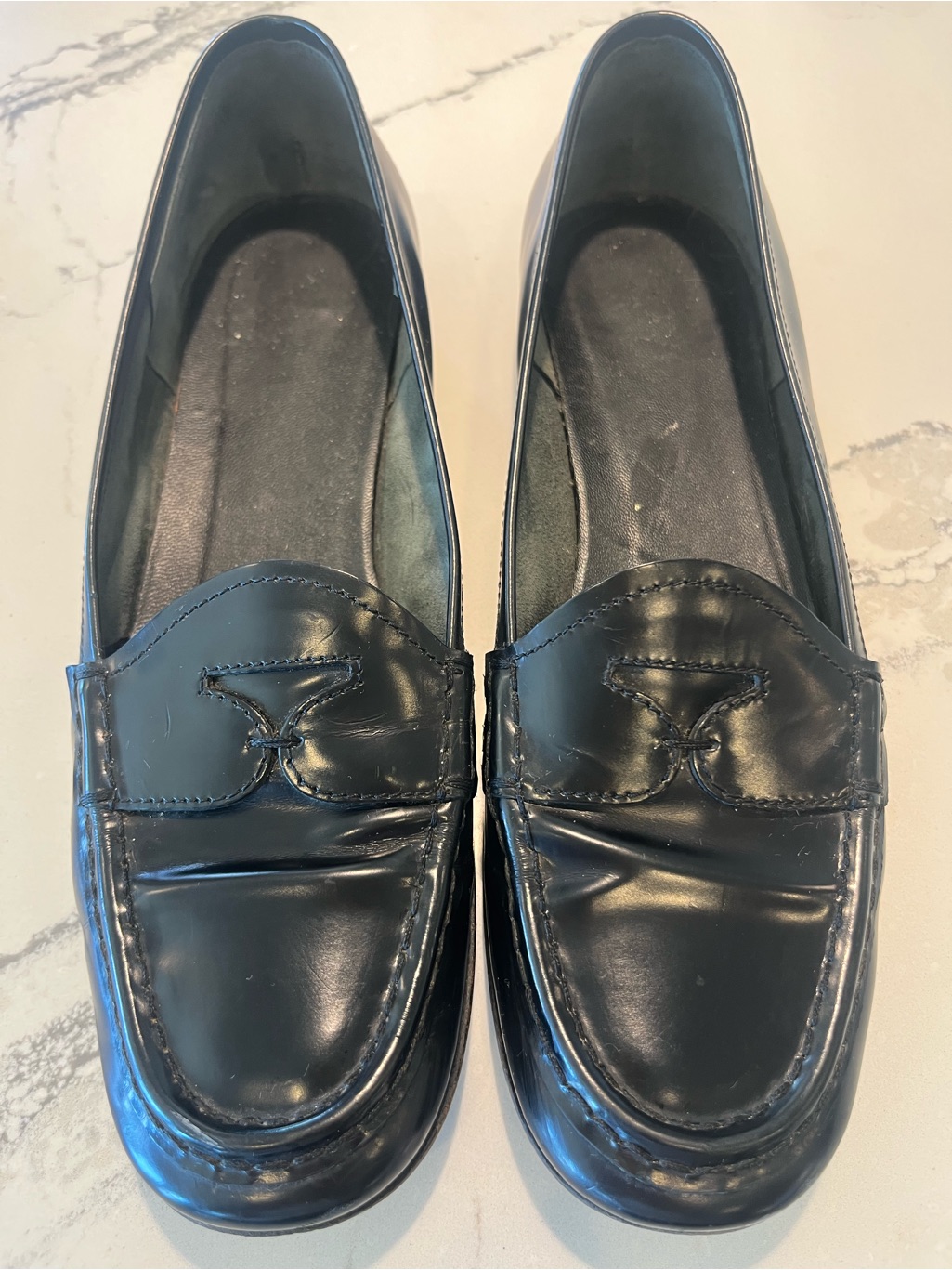 Prada Brushed Leather Penny Loafers Women Sz 37 Us 7 Peek A Boo Good Condition